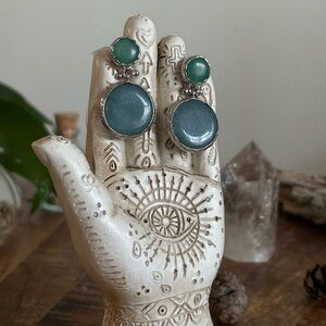 Elegant Blue Natural Stone Earrings with Silver Frame